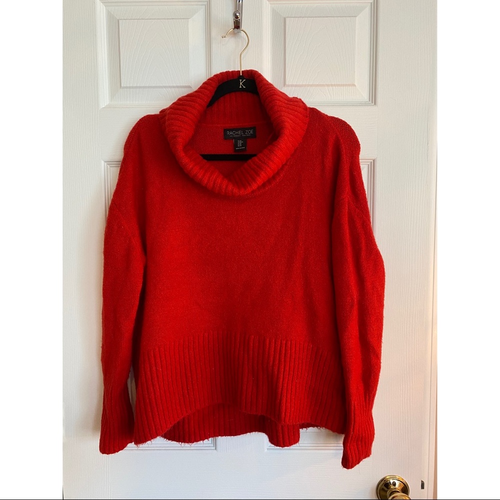 Red wool cowl-neck sweater